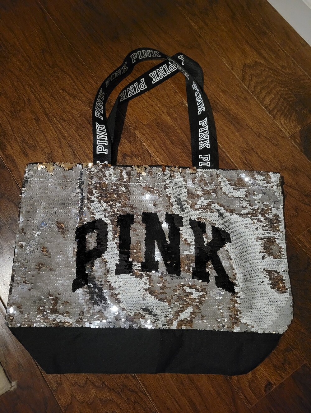 PINK Victoria's Secret Sequined Tote in Silver and Black